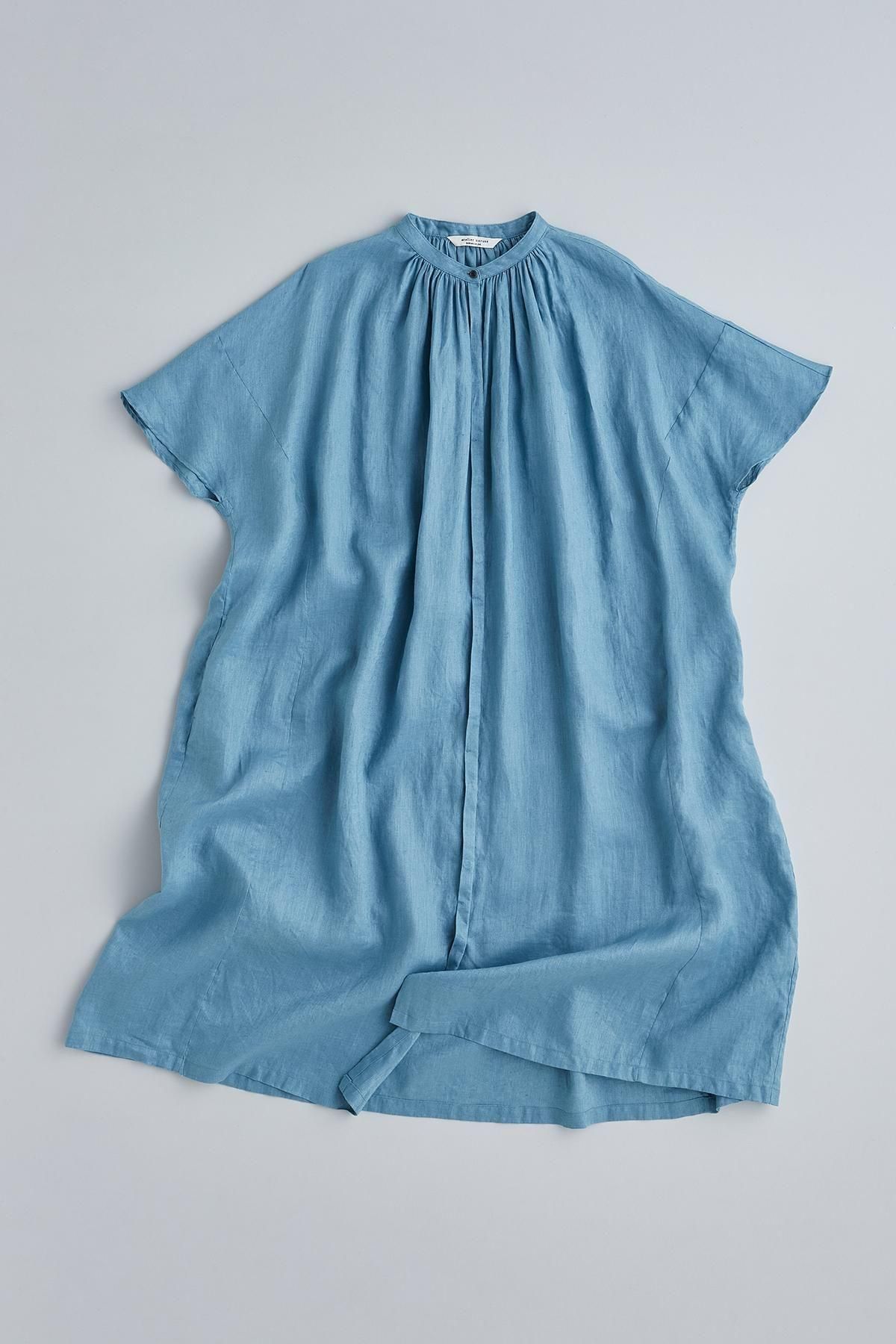 linen wide gather one-piece / aqua blue