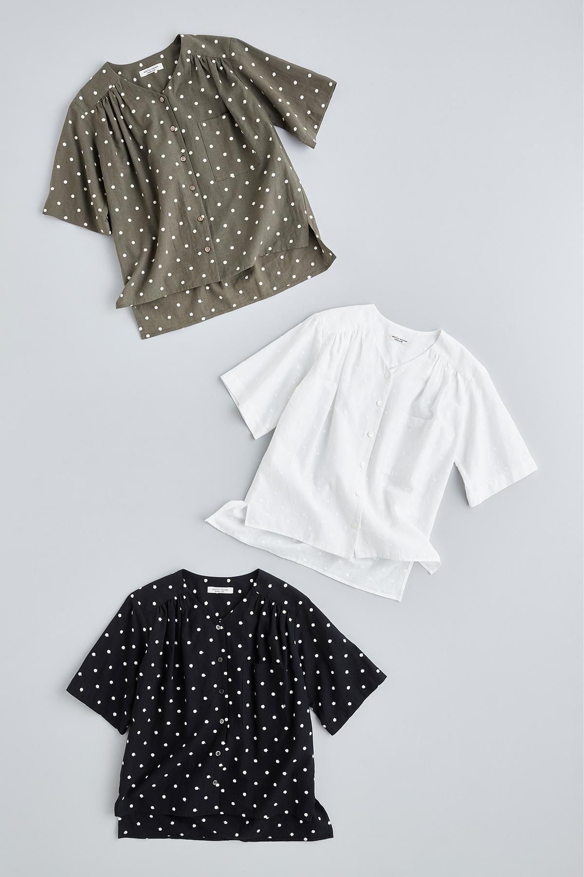 cotton linen ～ mizutama ～ V-neck blouse - atelier naruse