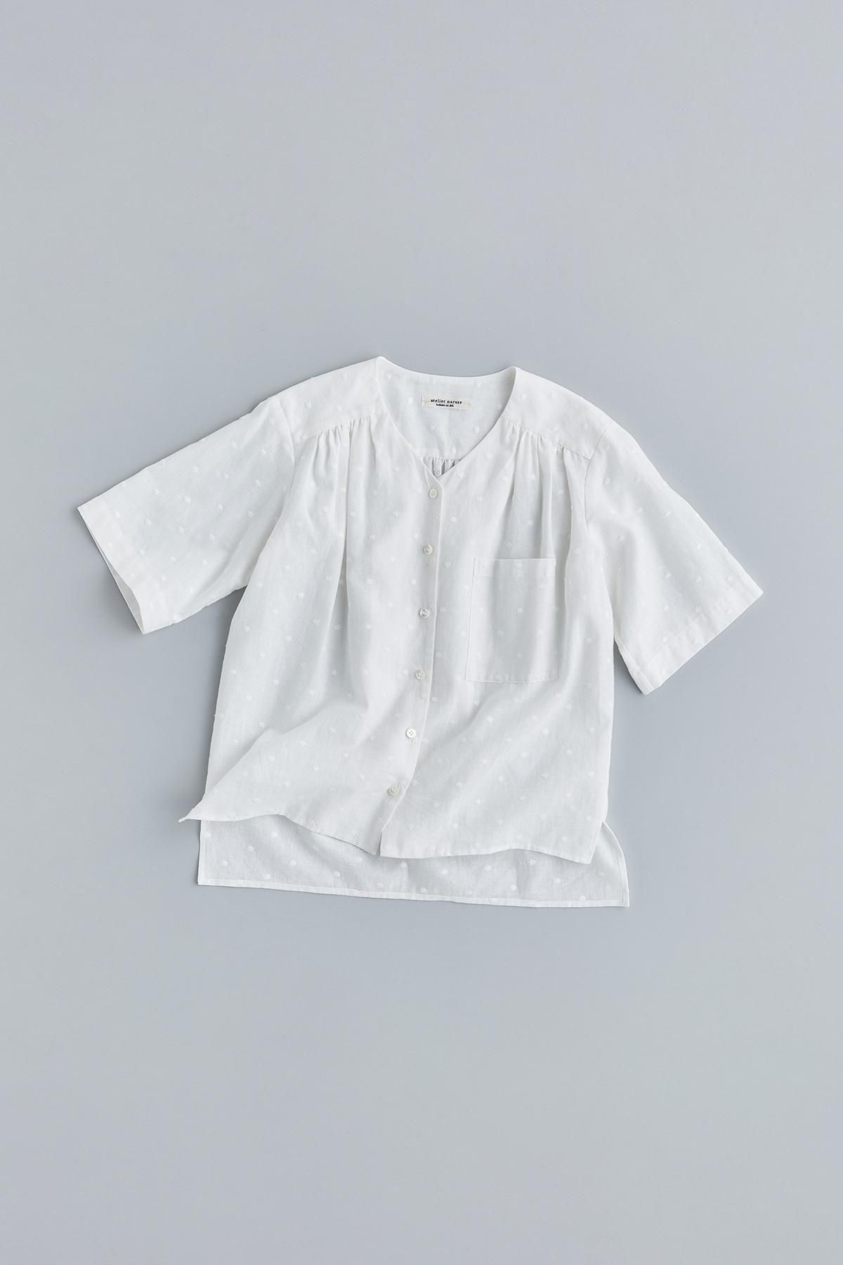 cotton linen ～ mizutama ～ V-neck blouse - atelier naruse
