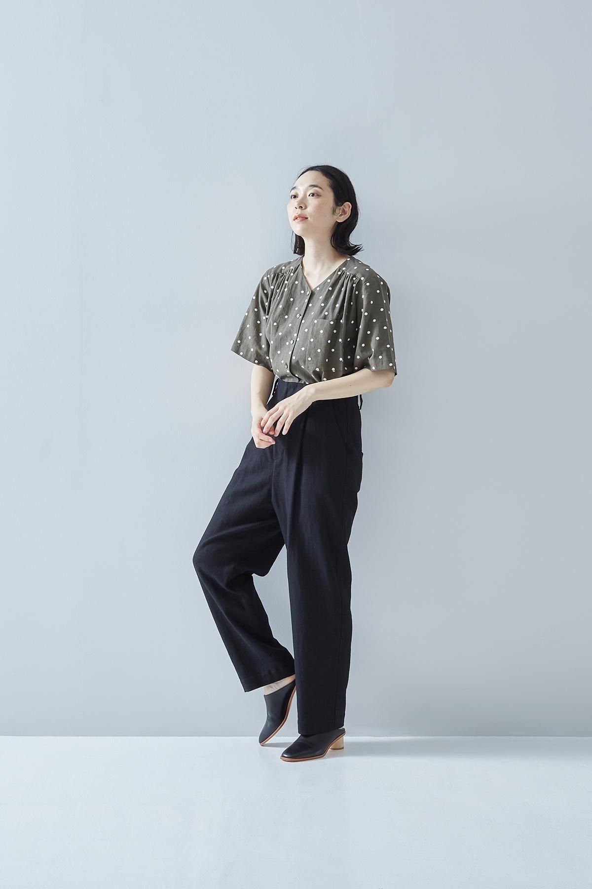 cotton linen ～ mizutama ～ V-neck blouse - atelier naruse