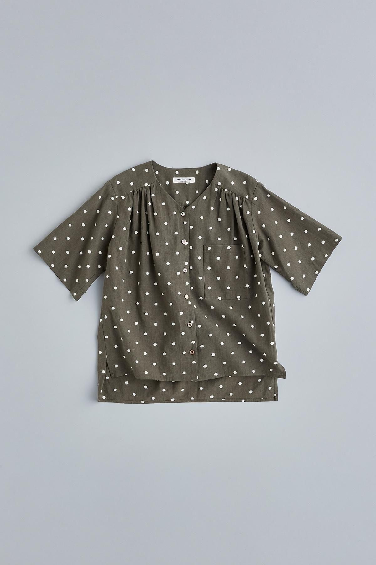 cotton linen ～ mizutama ～ V-neck blouse - atelier naruse
