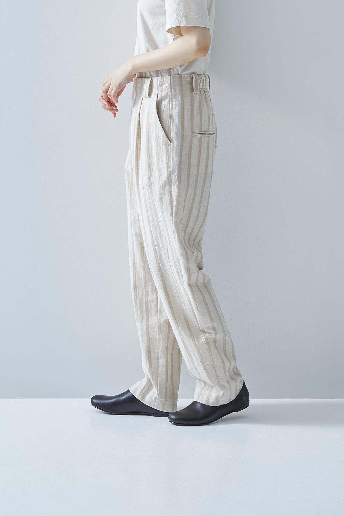 cotton linen tapered pants ～ stripe ～ - atelier naruse