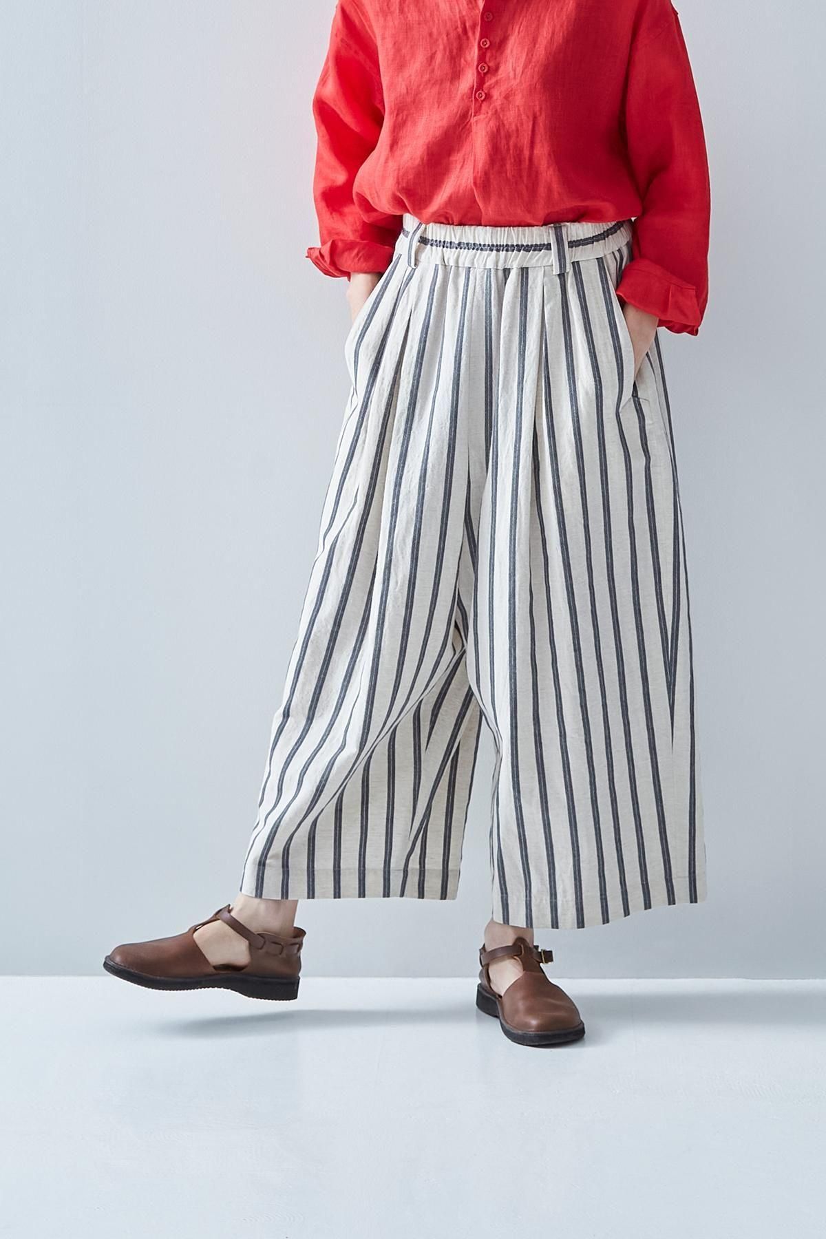 アトリエナルセcotton linen gaucho pants ~stripe cotton linen gaucho pants ~stripe~ - atelier naruse