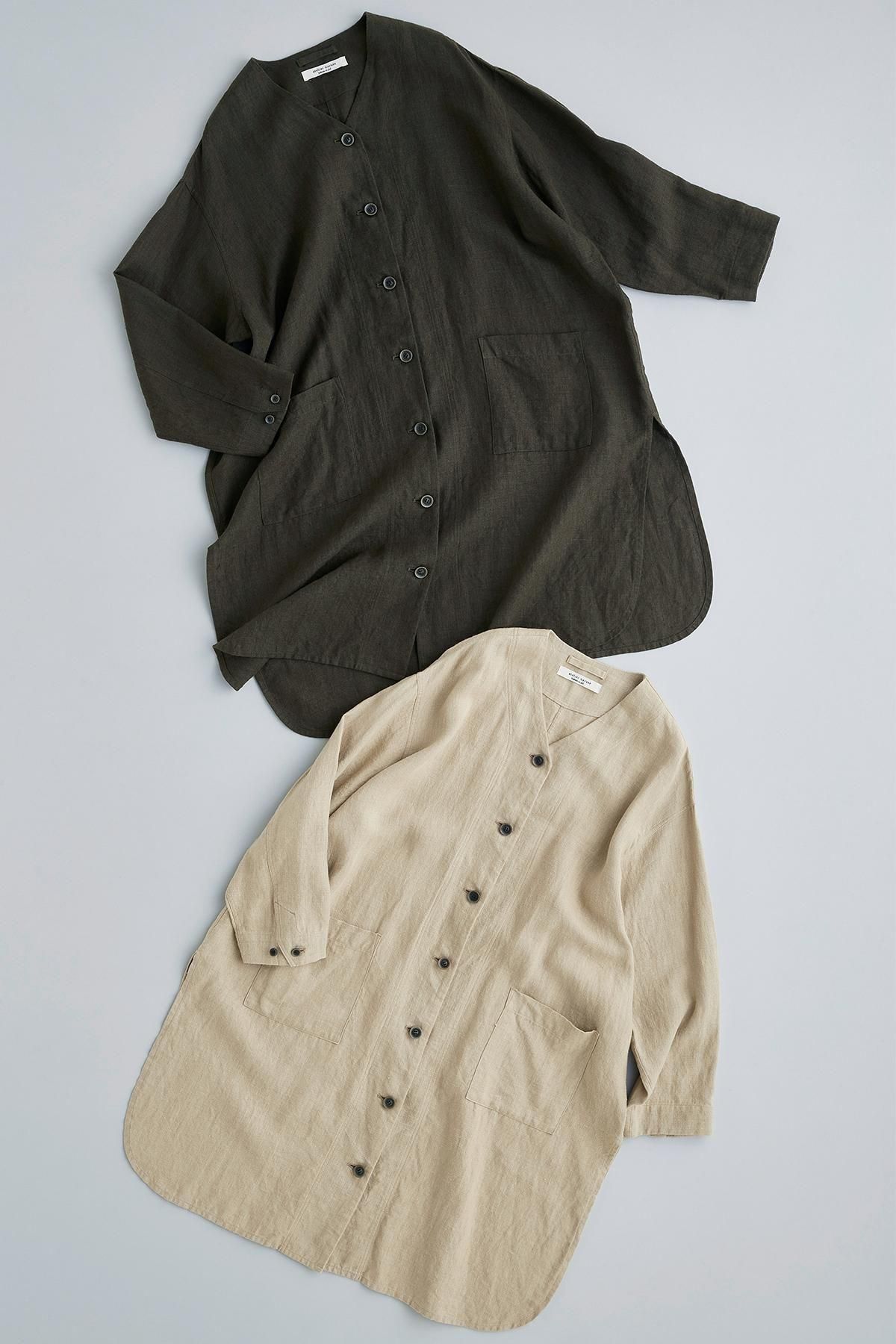 hemp canvas v-neck long shirt