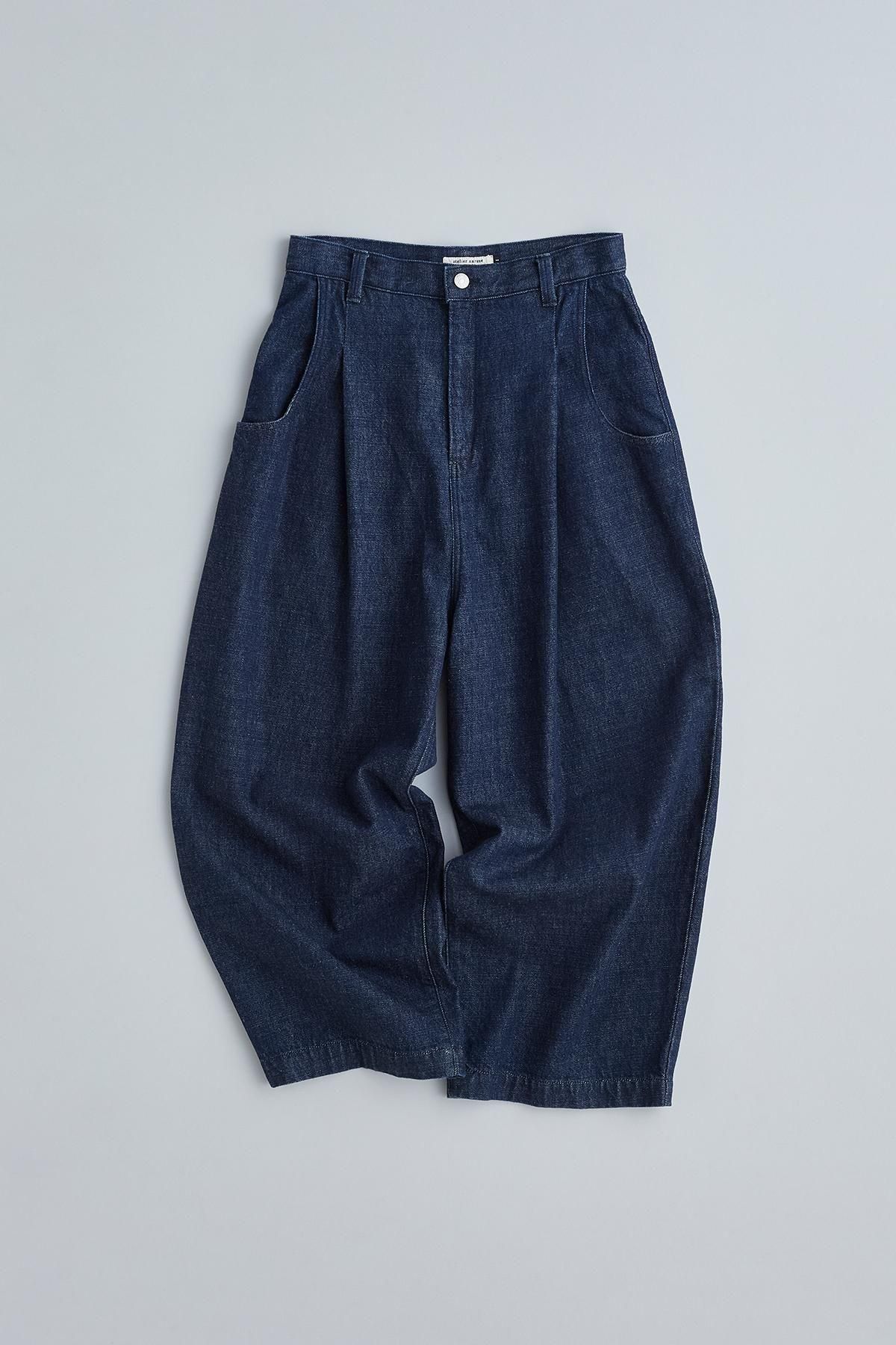 cotton denim tuck pants