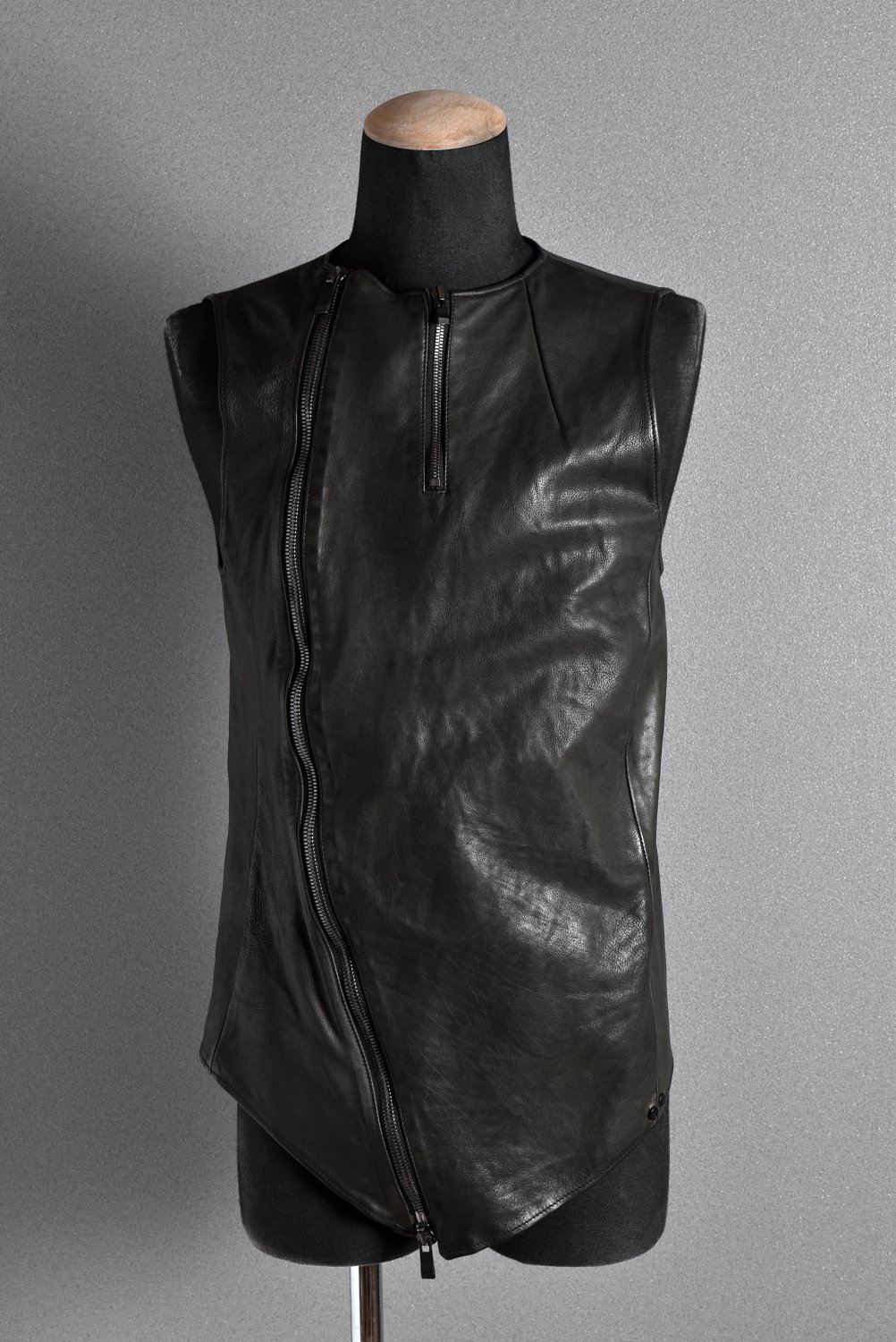 美品 incarnation Calf ZIP Vest S Dust Black インカネーション