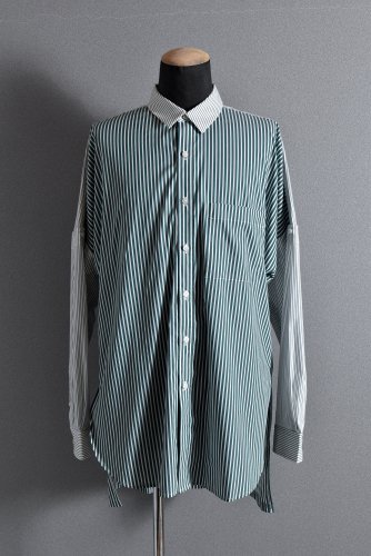  20SS KAZUYUKI KUMAGAI Paneled Shirt Detachable-Detail / Stretch Stripe (S.GREEN)