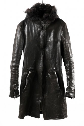  LOOM x incarnation HORSE LEATHER MODS COAT with MOUTON HOODIE / OVERLOCKED S BLACK
