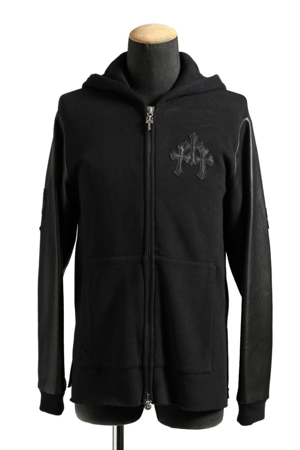 CHROME HEARTS 美品 袖レザー切替 CHクロスパッチ ジップアップ 