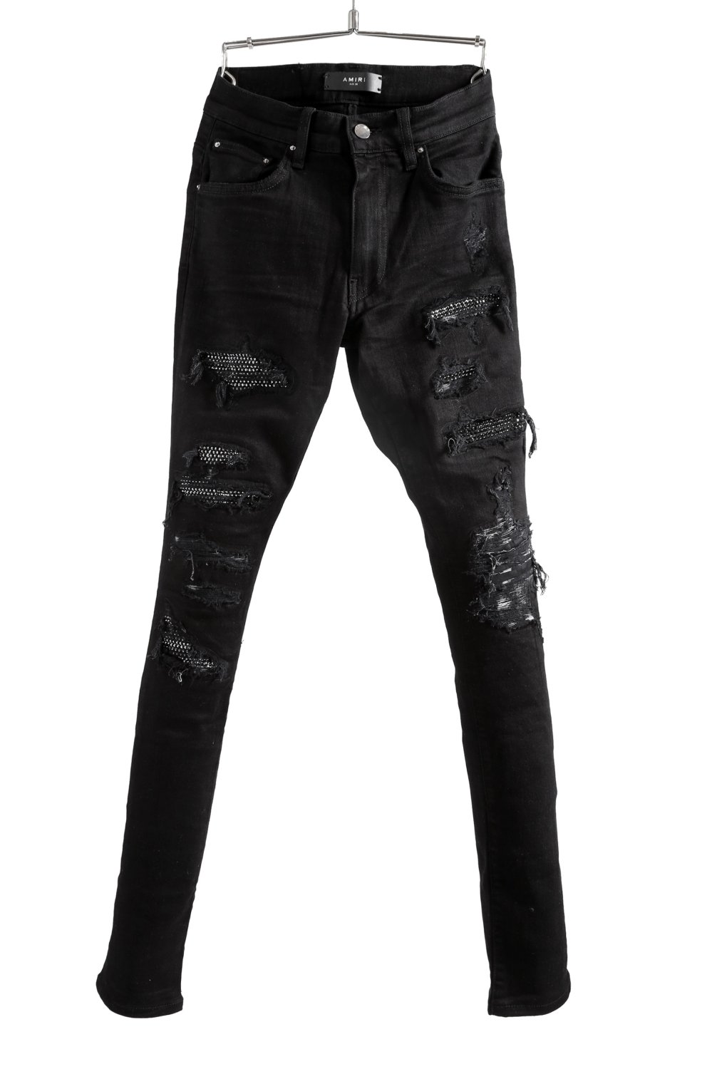 43センチワタリAMIRI アミリ Slim-Fit Jeans クラッシュ加工 スリムフィットジーンズ スキニーデニムパンツ ブラック XM01201SD