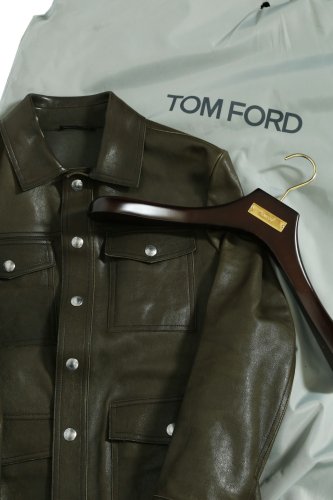 美品 TOM FORD トムフォード / ラムスキン レザーシャツジャケット / size 46 (DARK GREEN)
