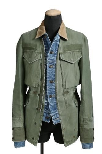 美品 グレッグローレン Greg Lauren ジャケット デニム パッチワーク ダメージ加工 コットン アウター メンズ アメリカ製 3(L相当) ネイビー/ブルー