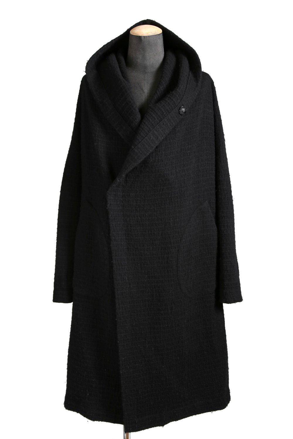 FORME D´EXPRESSION / WOOL WAFFLE / HOODED WRAP COAT / size S (BLACK)