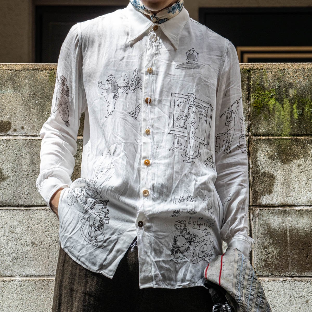 ARCHIVIO J.M.Ribot / 美品 23SS HANDMADE SKETCHES VISCOSE SHIRT / size 44  WHITE / ブランド古着のセレクトショップ - Le;construction Store 大阪北堀江 / Rick OwensやBoris  Bidjan Saberi、incarnationなどのユーズド販売