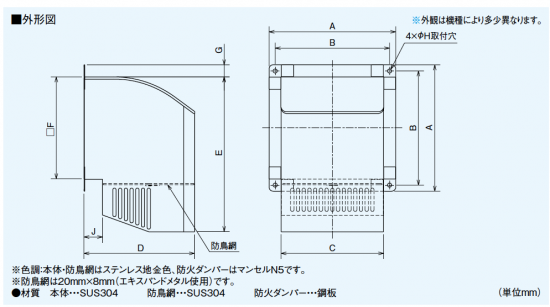 業務用有圧換気扇用 給排気形ウェザーカバー PS-50CS ステンレス 業務用有圧換気扇用 給排気形ウェザーカバー PS-50CS ステンレス