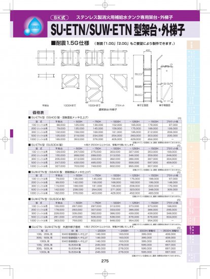 SK式 ステンレス製消火用補給水タンク専用架台・外梯子 SUW-ETN型 1000