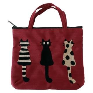 familiar 赤い手提げバッグ 子供と猫の刺繍