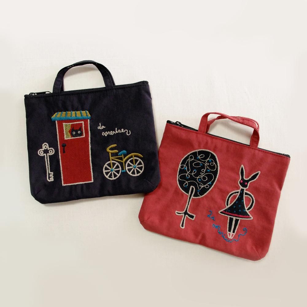 刺繍7 ポーチ （おしゃれうさぎ） - Atsuko Matano 公式
