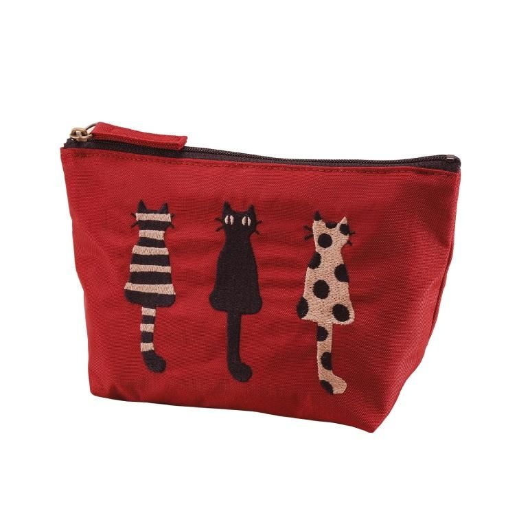 仲良し猫 刺繍Tマチ付ポーチ （レッド） - Atsuko Matano 公式