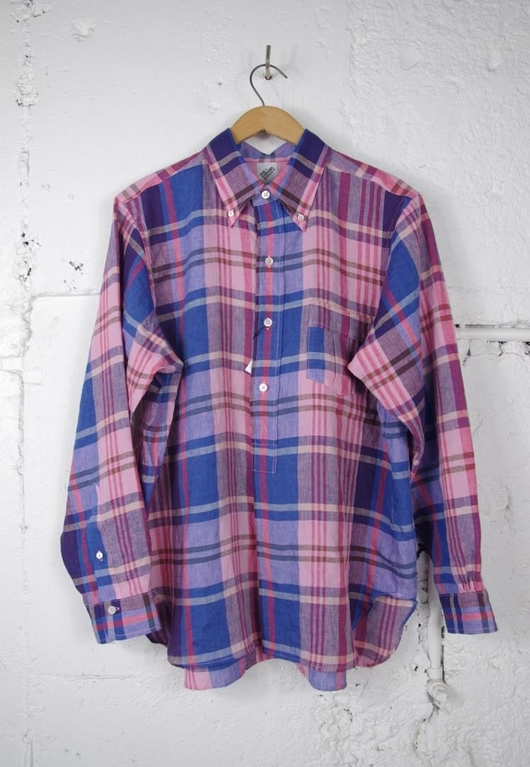 CORONA CS005 WHITE COLLAR PULLOVER WORK SHIRT 23-03 LINEN MADRAS