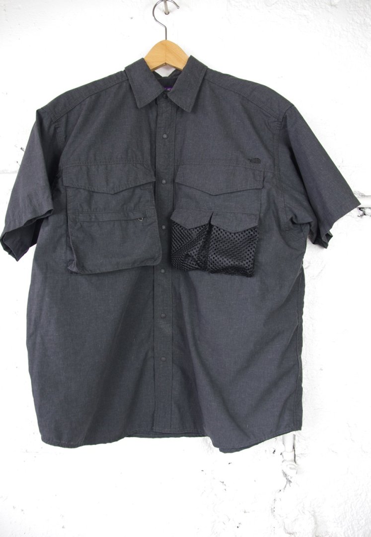 THE NORTH FACE PURPLE LABEL NT3320N POLYESTEL LINEN FIELD H/S SHIRT [BLACK]