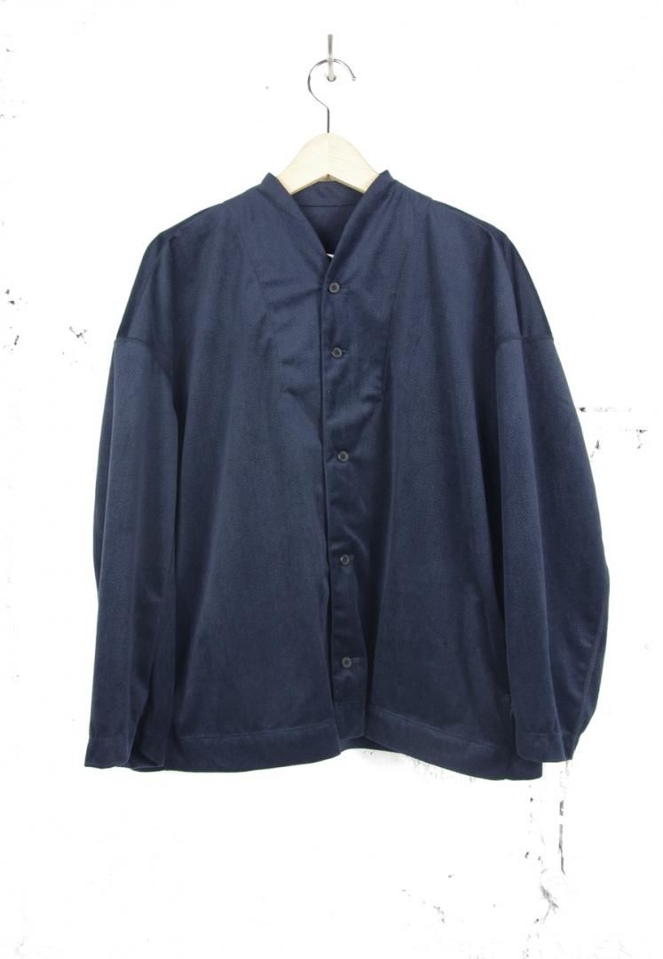NO CONTROL AIR DR_NC1801TD ポリエステル・織柄ベロアニット　ツイルorヘリンボン　ボトルVネックカーディガン　オーバーサイズ[NAVY]