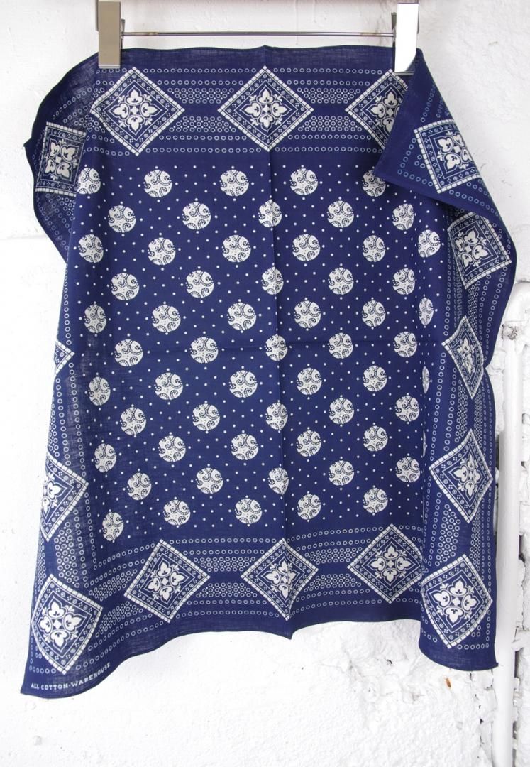 WAREHOUSE lot.5244 SELVEDGE BANDANA (GEOMETRIC PATTERN) [INDIGO]