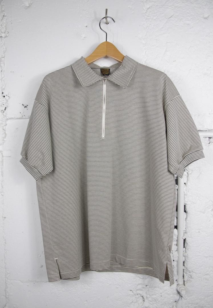 A VONTADE VTD-0634-CS COMPACT BORDER HALF ZIP POLO SS [ECRU/MARINE]