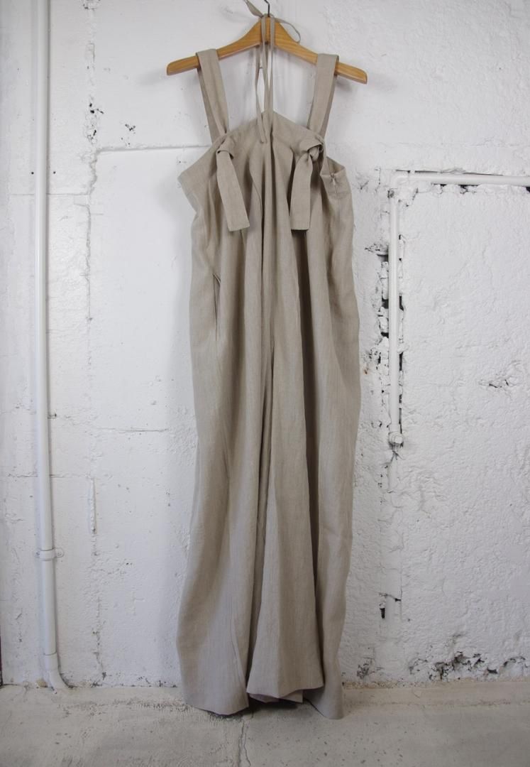 HONNETE HO-25SS P23 LINEN HALTER NECK OVERALL [NATURAL]