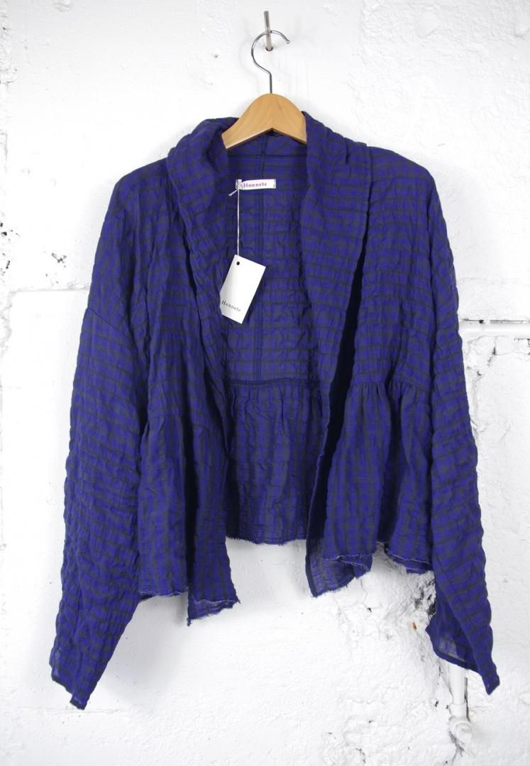 HONNETE HO-25SS C5 GATHER CARDY [BK×NV GINGHAM CK]