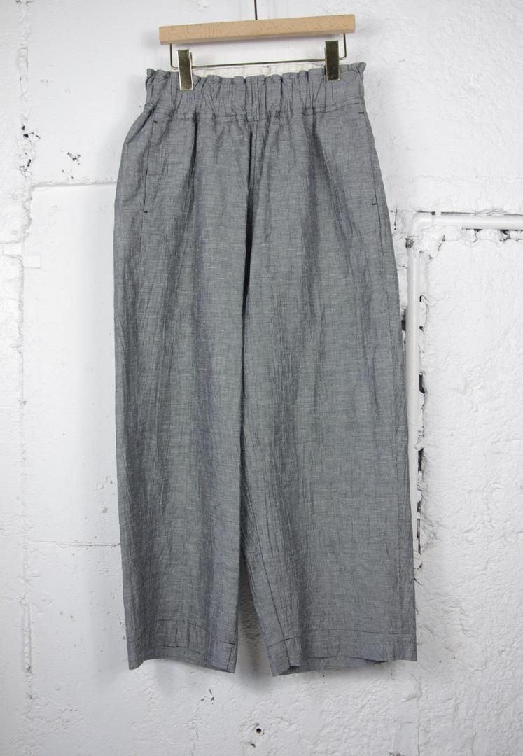 FIRMUM LE_FR1104PF リネン＆コットン・ピンチェック ワイドストレートパンツ　[GREY]