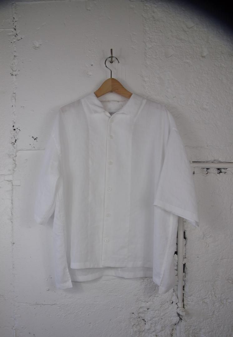 NO CONTROL AIR LE_NC1101S6 スラブトリアセテート・ガーゼ　一枚襟シャツ　６分袖　オーバーサイズ　[WHITE]