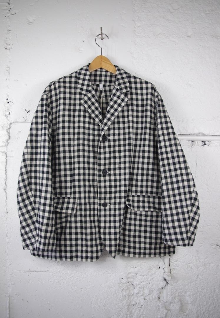 FIRMUM SN_FR0101JK ヒラチェック｜コットン＆リネン・チェック　シーチング　　テーラードジャケット[WH×BK BLOCK CHECK]
