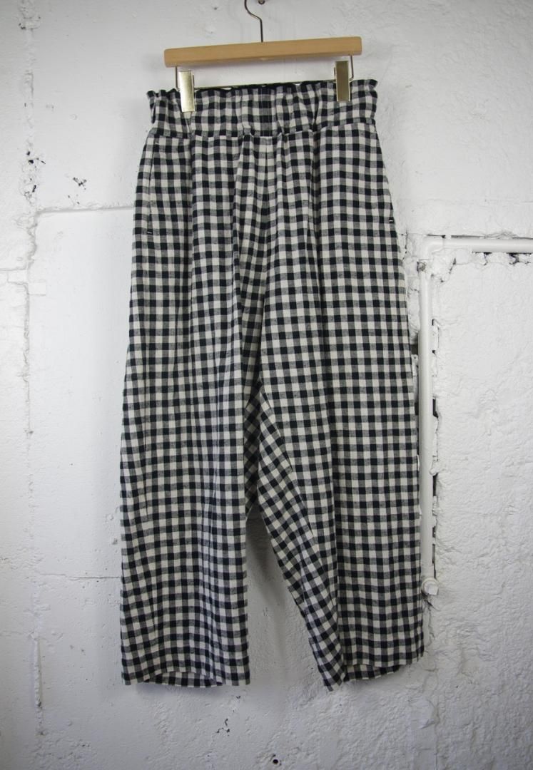 FIRMUM SN_FR0103PF ヒラチェック｜コットン＆リネン・チェック　シーチング　ワイドストレートパンツ[WH×BK BLOCK CHECK]