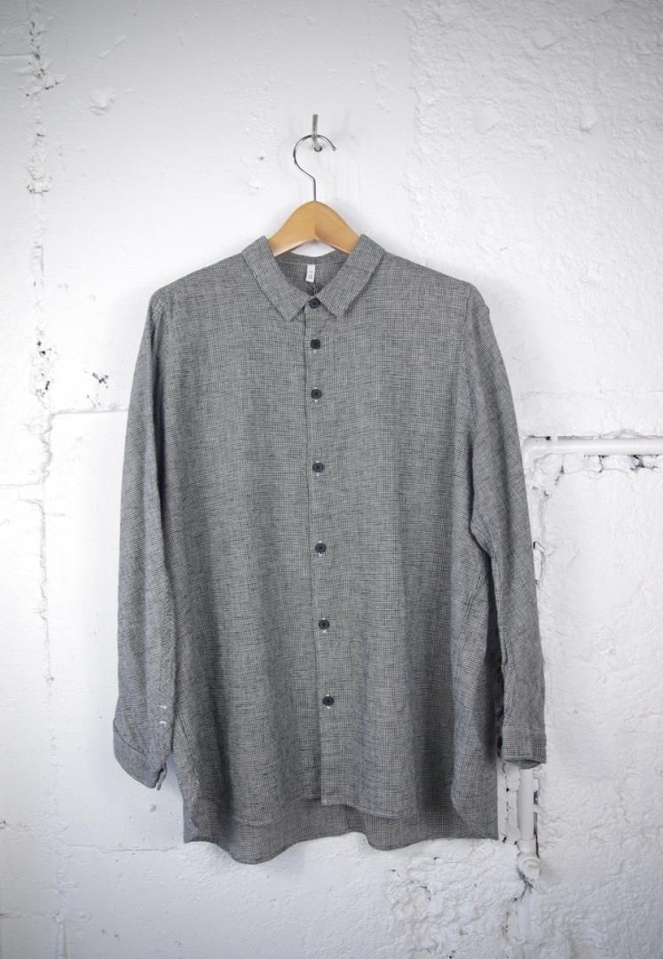 FIRMUM SN_FR0105SF ヒラチェック｜コットン＆リネン・チェック　シーチング　スリムカーブ　スリーブシャツ[BK×WH HOUNDTOOTH]