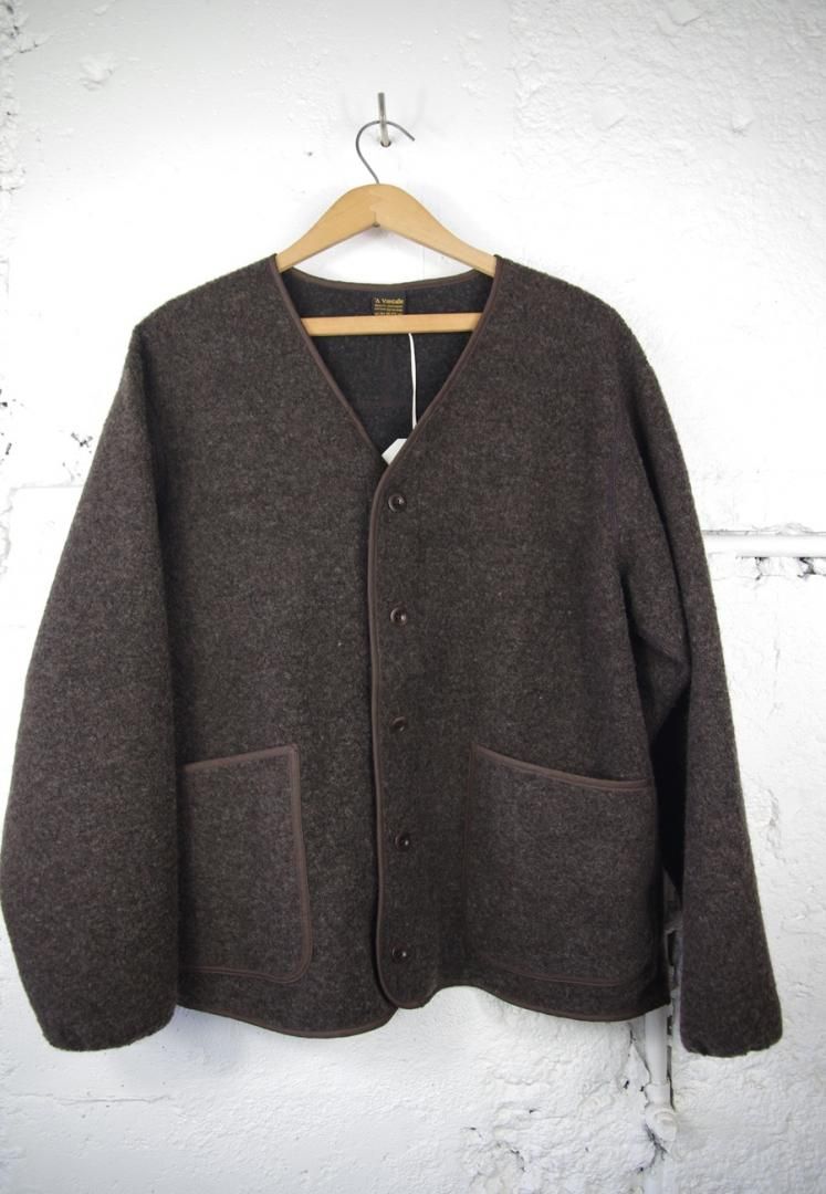 A VONTADE VTD-0639-CS WOOL PILE V-NECK CARDIGAN[DK.BROWN]
