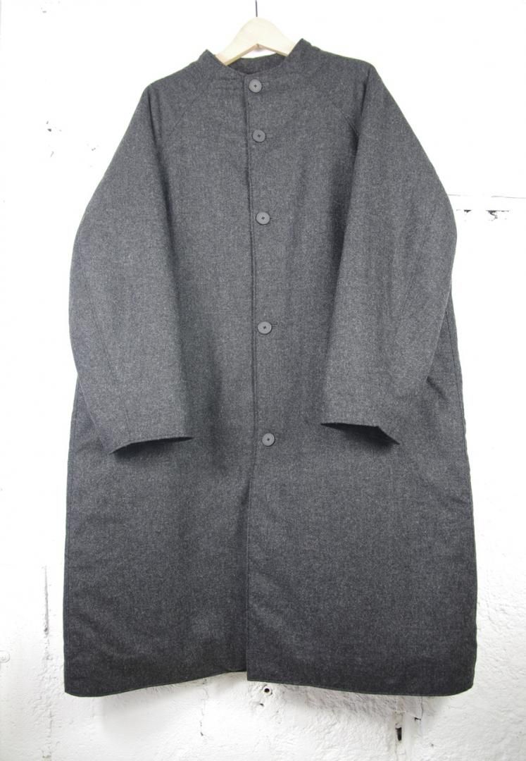 FIRMUM SN_FR1601CT プレウール｜ウールシーチング・ガーメントウオッシュ　ボトルネックコート　ラグランスリ－ブ　[DARK GREY TOP]