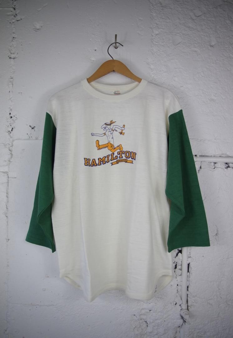 WAREHOUSE lot.4800 ７分袖ベースボ－ルT HAMILTON [クリーム/グリーン]