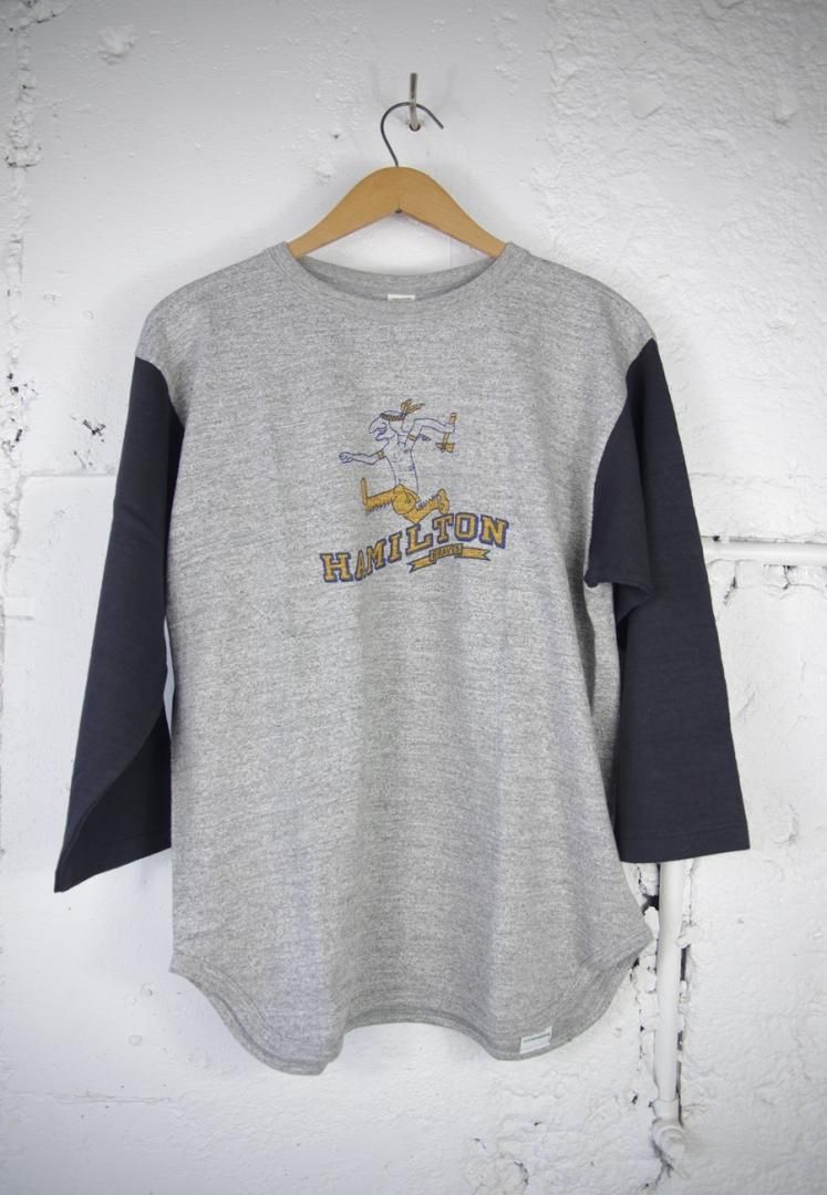 WAREHOUSE lot.4800 ７分袖ベースボ－ルT HAMILTON [杢グレー/スミクロ]
