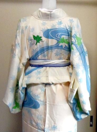洗える夏着物(絽・付け下げ訪問着) Lフリーサイズ 黒色地に花柄