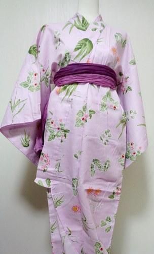 着物 女性用浴衣 ピンク地いちごコスモスアロエ模様 西洋風