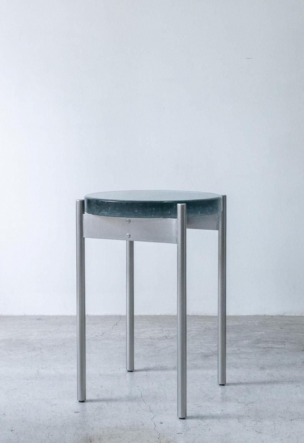 GLASS SIDE TABLE -blue gray