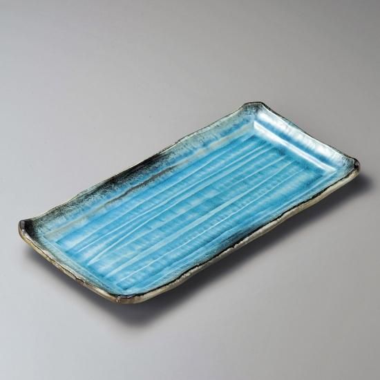 新品瀬戸焼花と葉 ナデ角大皿 21.5cm黒結晶