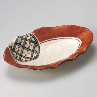 緑格子花型楕円皿 和食器 楕円皿 業務用 約26.7cm 和食 和風 天ぷら 揚げ物 焼き物 パスタ