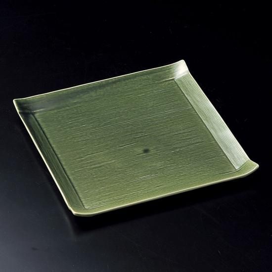 織部 菊紋四方皿 22センチ×高さ3.5 角皿（織部扇面千代口(和