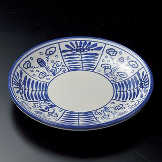 渕呉須間取厚口玉8.5寸皿 手描き 和食器 丸皿（大） 業務用 約26.3cm 和食 和風 ランチ 