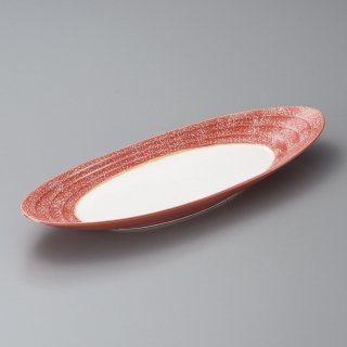 金彩赤釉楕円皿 和食器 細長皿（大） 業務用 約38cm 和食 和風 刺身 寿司 焼き物 串物 大皿 和皿 