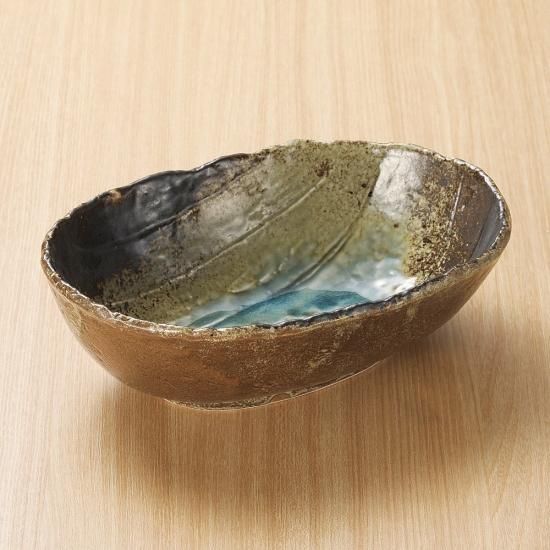 和食器山水絵手作り楕円小皿5枚レトロ年代物