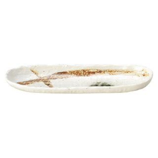 白マット織部吹刷毛目 トレー 和食器 長角皿 業務用 約30.5cm 和食 和風 串物 ホッケ皿 揚げ物