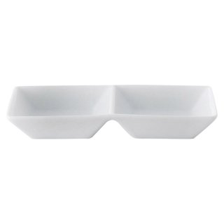 スクエアー白磁二品深皿 白い器 洋食器 仕切プレート 業務用 約19.3cm ビュッフェ 仕切皿 おしゃれ